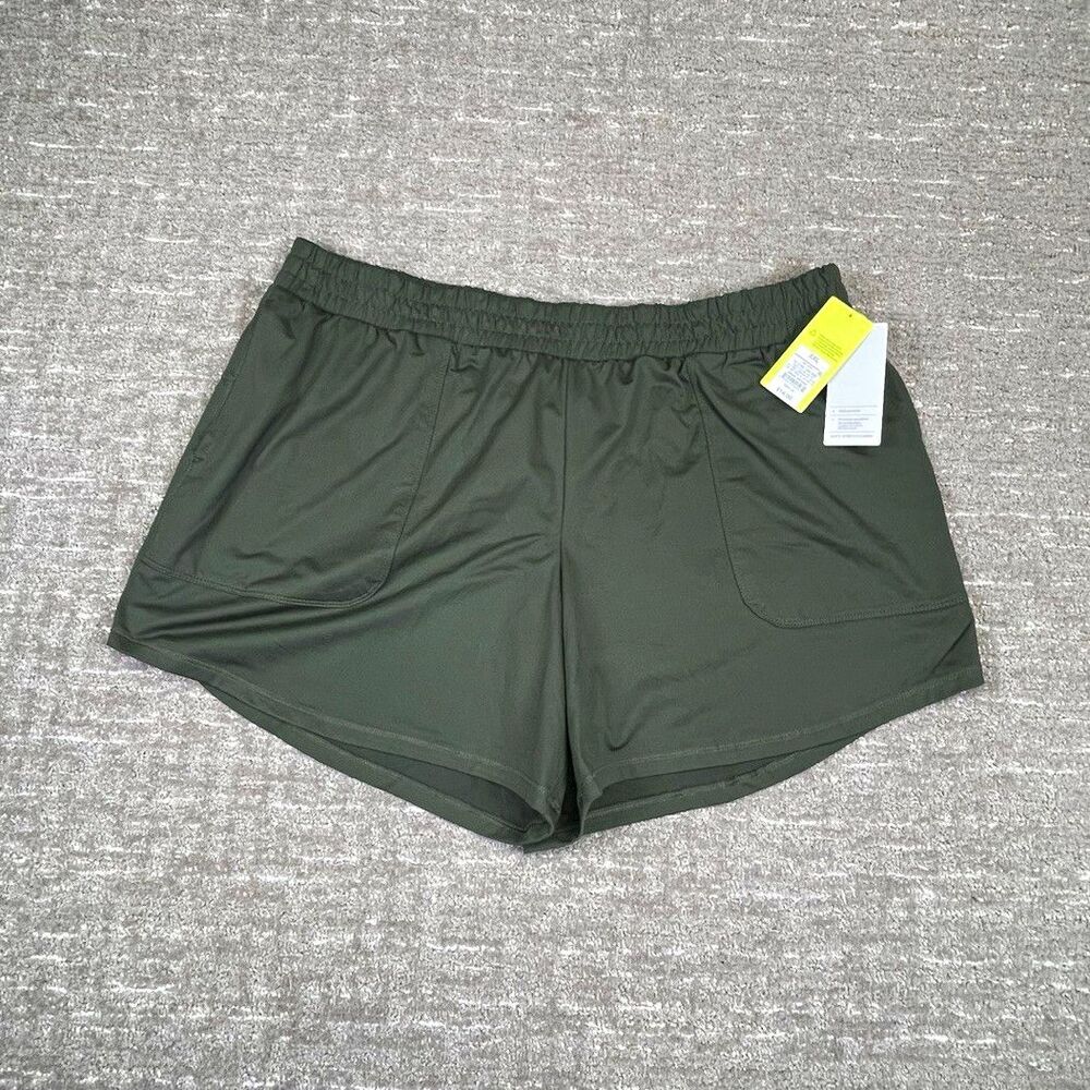 NWT All in Motion Women Athletic Shorts Solid Green Elastic Waist Microfiber 2XL